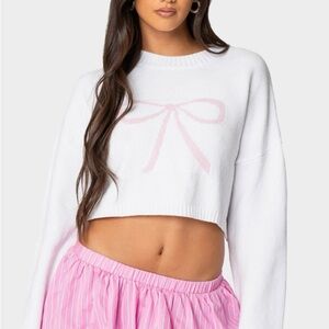 Edikted White Crop Top with Pink Bow